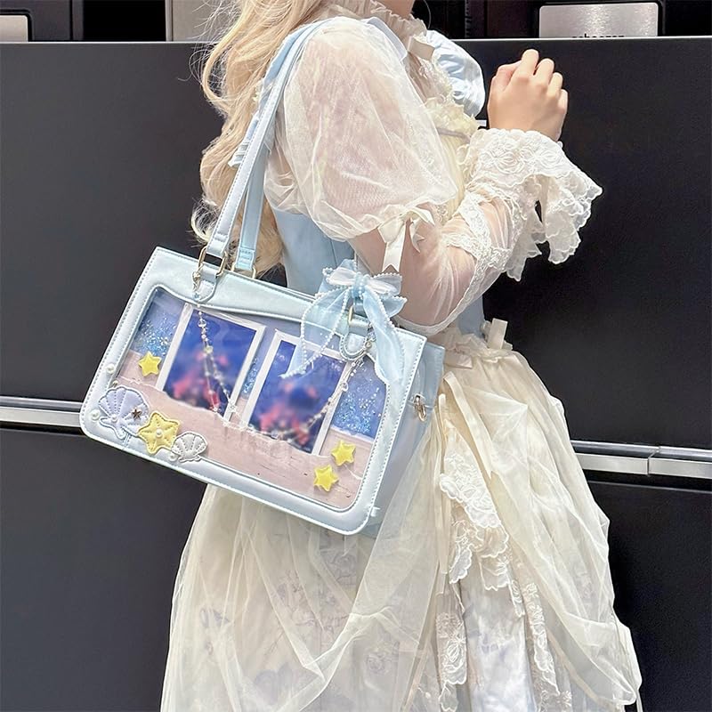 YuniFairy Shell Motif Ita Bag, Badge Display Bag, Oshikatsu Bag, Seashell, Pearl Blue [Parallel Import]