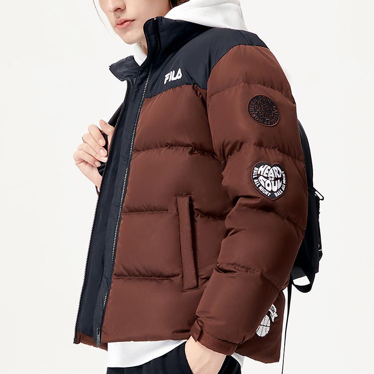 Fila Fusion Casual Color Block Loose Sports Stand Collar Down Jacket Winter Men Jacket Brown T11M145906F-DR
