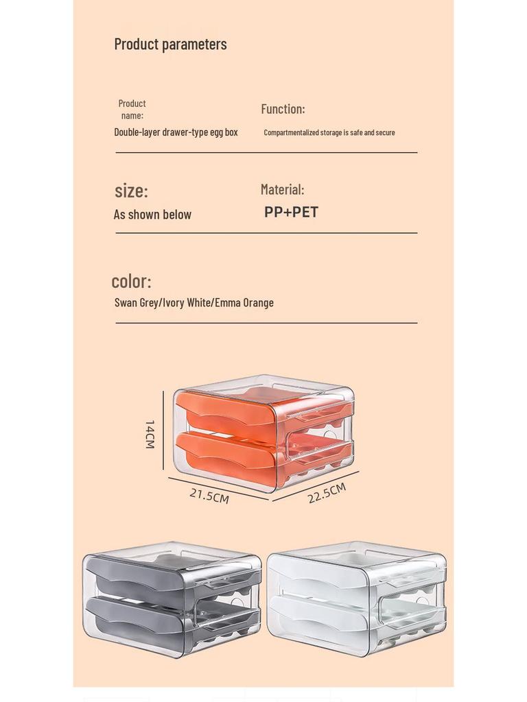 Double-Layer Drawer Egg Storage Box - 32 Grid Stackable Container