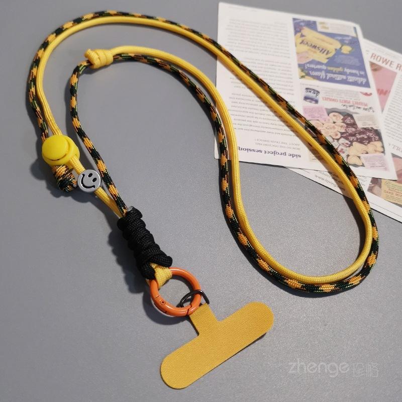 

Crossbody smiley face adjustment woven mobile phone lanyard ins simple and fashionable neck back rope long outdoor mountaineering rope [black and yellow]