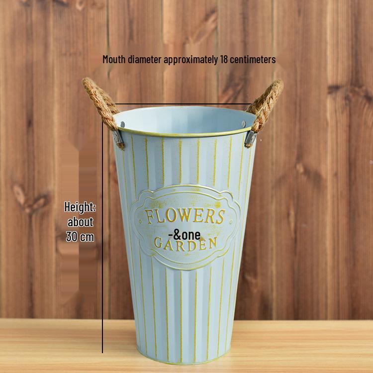 Hydration Bucket Retro Wrought Iron Flower Vase for Home Decor and Arrangements - Extra Large Dried Fresh Floral Display Cylinder