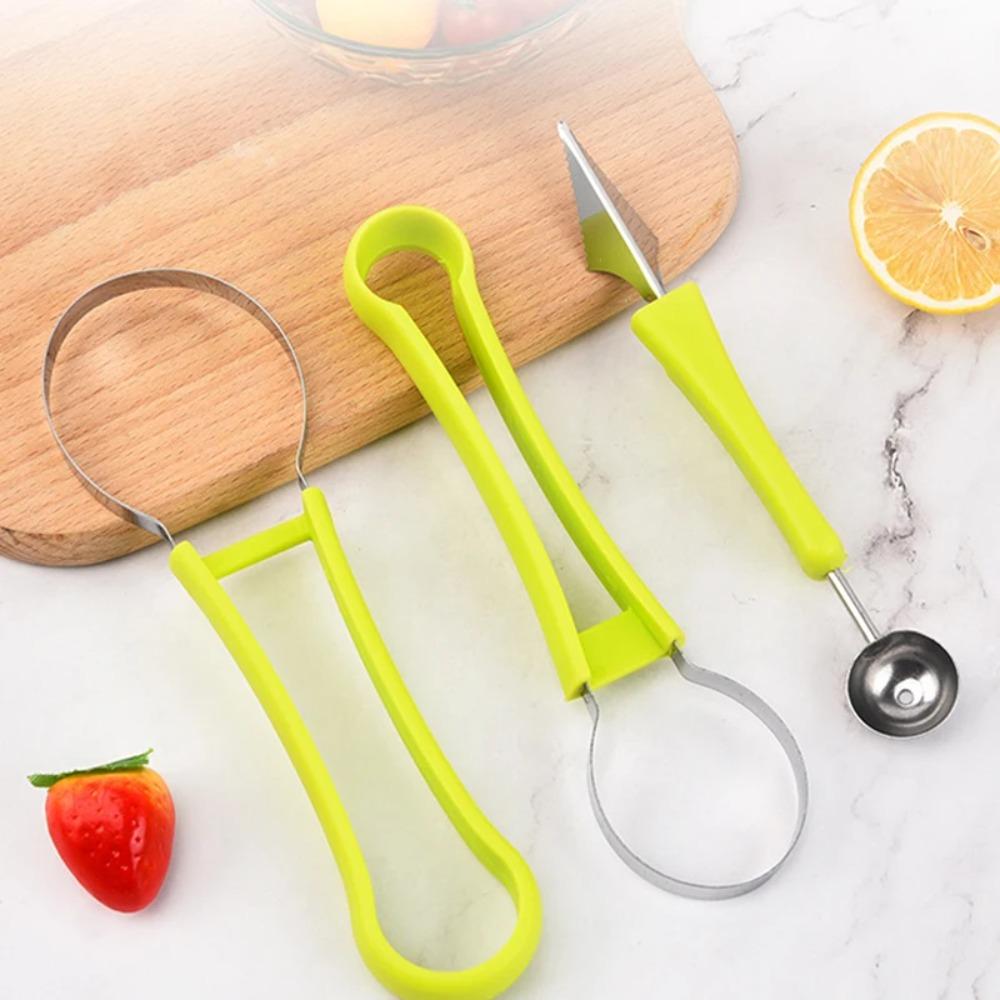 3-in-1 Stainless Steel Fruit Cutter Fruit Carving Cutting Multifunctional Set Kitchen Gadget Essential Kitchen Accessories