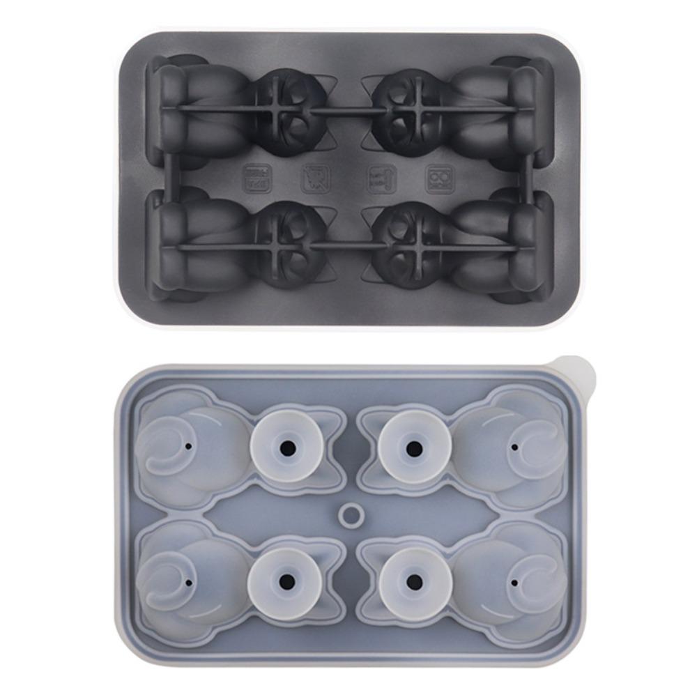 Easy to Release 3D Cat Ice Block Mold Free of BPA 4 Holes Silicone Ice Cube Mold Dishwasher Safe Reusable Animal Shape Ice Mold