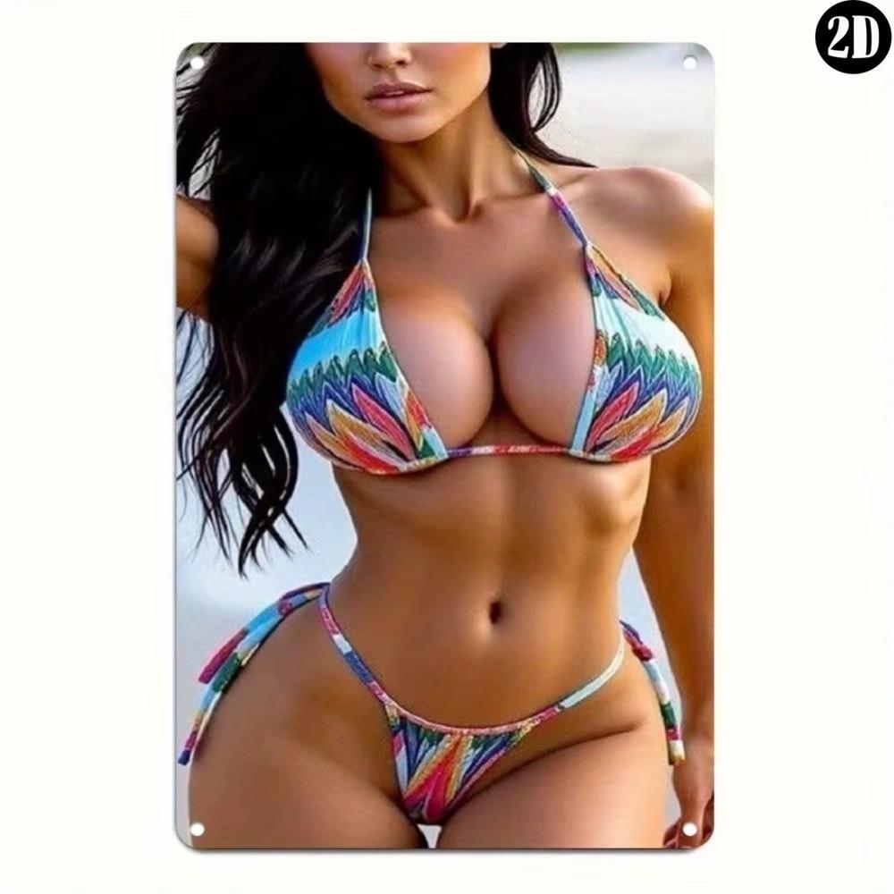 Vintage Summer Beach Tin Sign Colorful Bikini Wall Art Decor 8x12 Inch