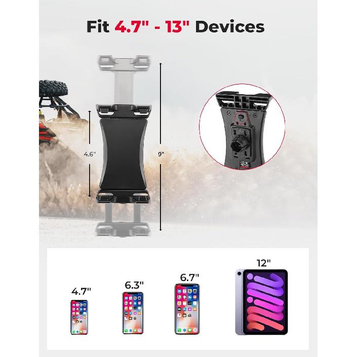 KEMIMOTO UTV Phone Mount ATV Holder, Fit 4.7"-13" Phone & Tablet, 360° Adjustable Heavy Duty, Compatible with Can-Am Maverick X3 Outlander Polaris