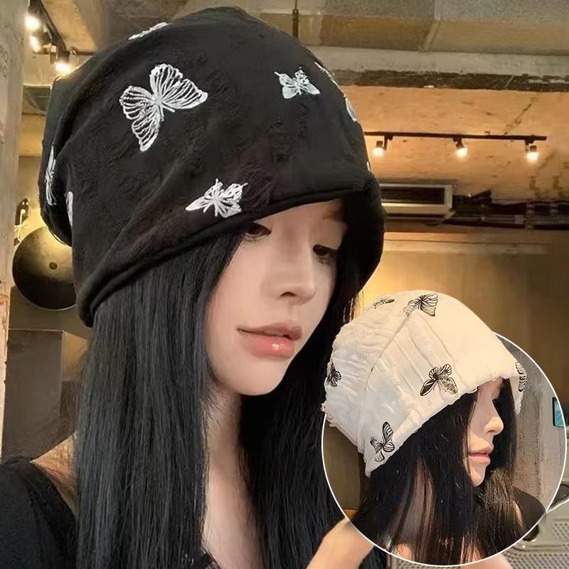 

Korean Butterfly Print Beanies Hat Women Lady Cotton Baggy Sloughy Skullcap Japanese Street Girls Warm Pullover Caps Bonnet чорний