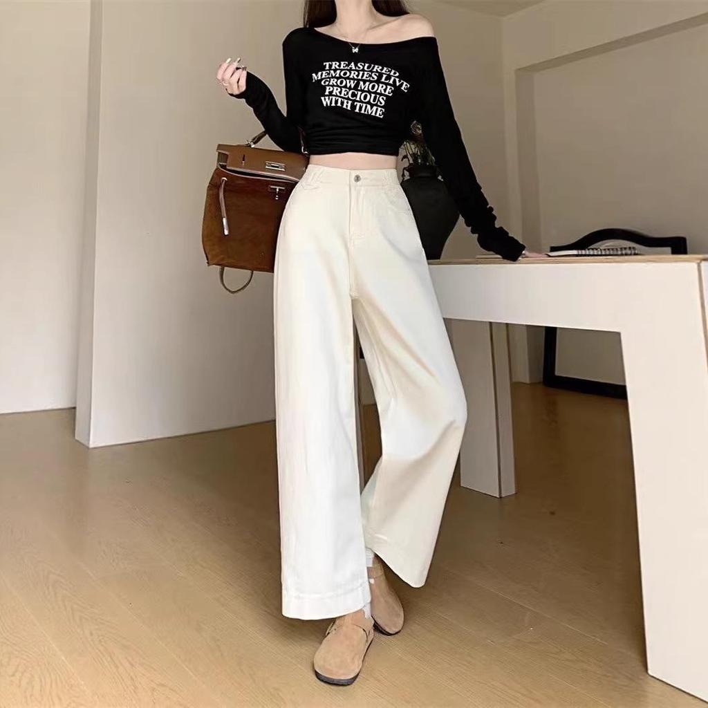 Women's Petite High-Waisted Cropped White Wide-Leg Jeans - Versatile, Slimming, Casual Summer Pants