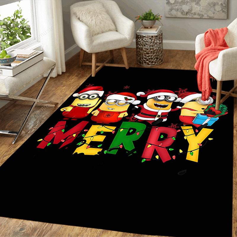 1Pc Christmas Minions Celebration Rug Office Carpet Indoor Outdoor Doormat Nonslip Soft And Comfortable Living Room Christmas Halloween Gift D91858
