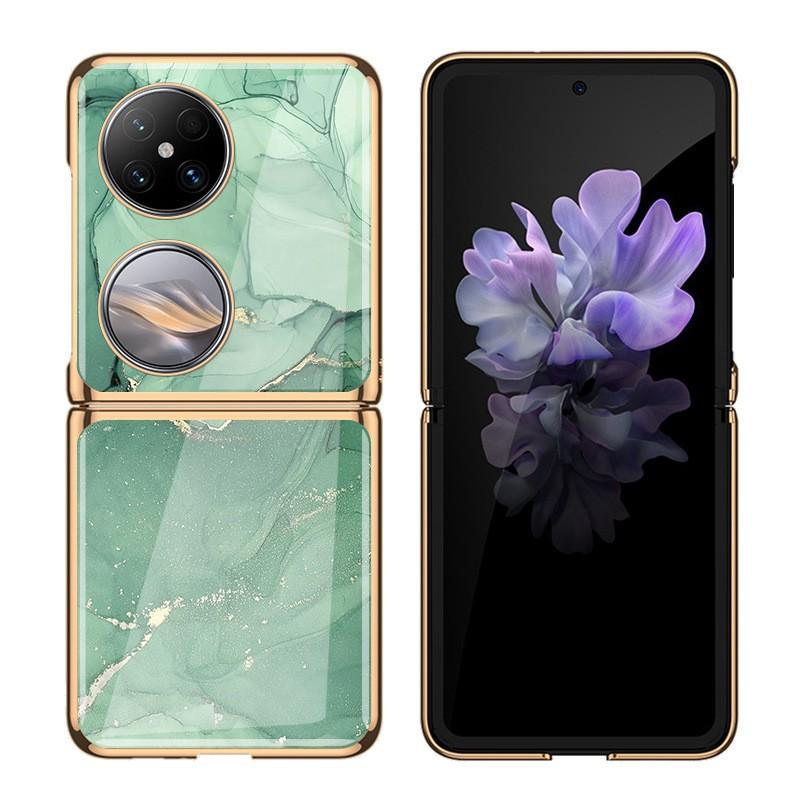 Premium Electroplated Glass Phone Case Pocket 2 With Marble Crack Design Hard Shell Cover