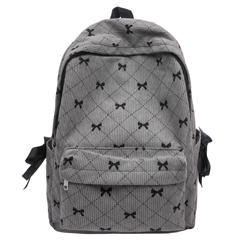 Versatile Corduroy Butterfly Print Backpack - Lightweight, Simple, Casual Design for Students