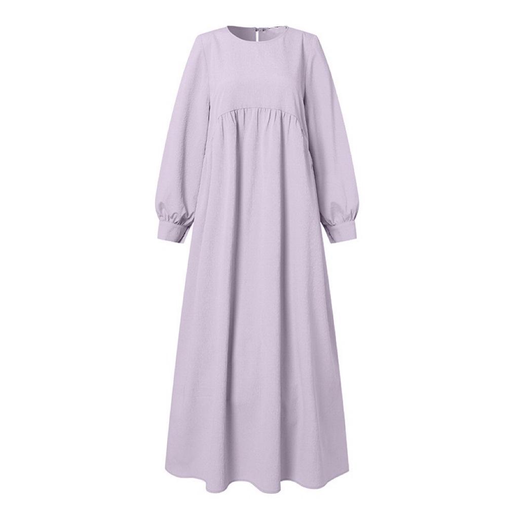 Plus Size Solid Color Long Sleeve Muslim Casual Pullover Dress