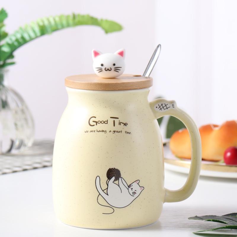 Charming Japanese-Style Cat Ceramic Mug - Cute & Girly, High Aesthetic Value, Customizable with Logo