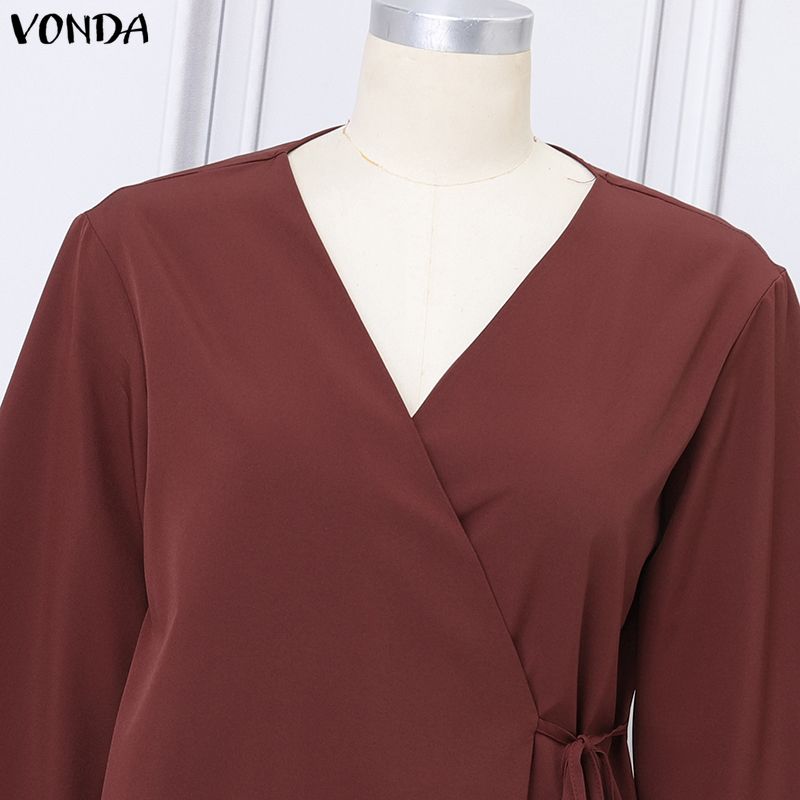 VONDA Women Sets Long Sleeve Side Cross Blouse and Pants Casual Two Piece Suit Sets