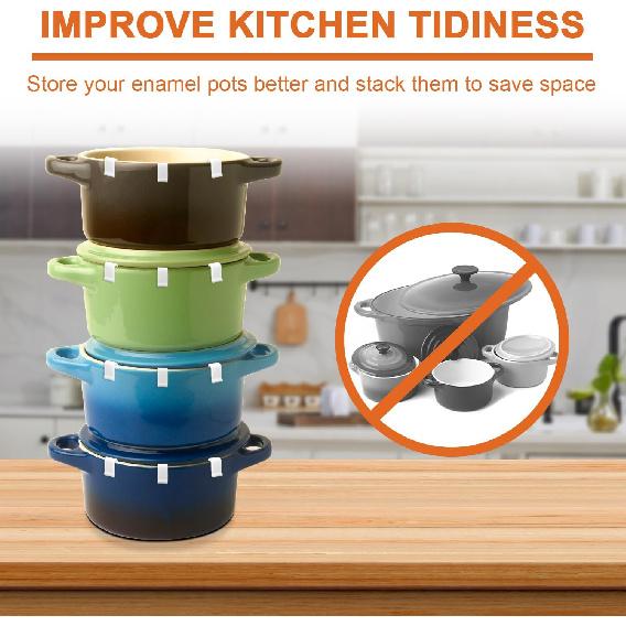 12pcs Dutch Oven Lid Protector Clips, Silicone Cookware Protector Clips Pot Lid Flexible Bumpers Lifter Accessories for Stacking Pan and Display of