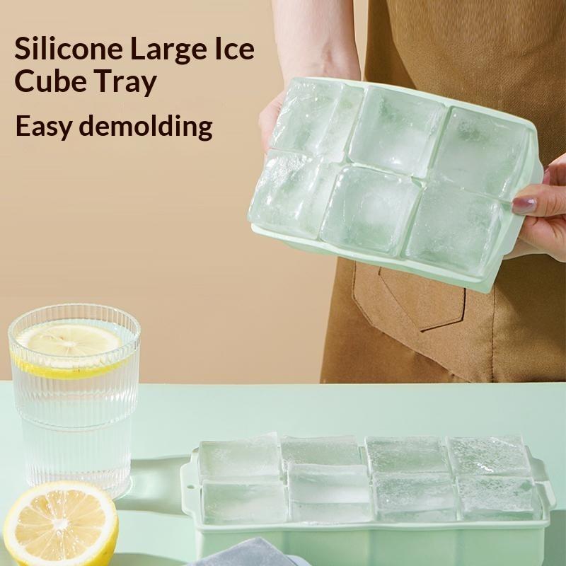 Large Ice Cube Mold with Lid Stackable Soft Silicone Square Tray for Cocktails Camping Use