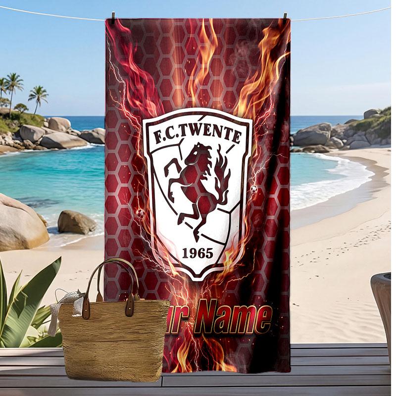 FC Twente Personalizovaný Potisknutý Plážový Ručník Fotbalové Logo Podpora Vlastní Jméno Text Absorpční Ručník Pro Sport Cestování Speciální Dárek