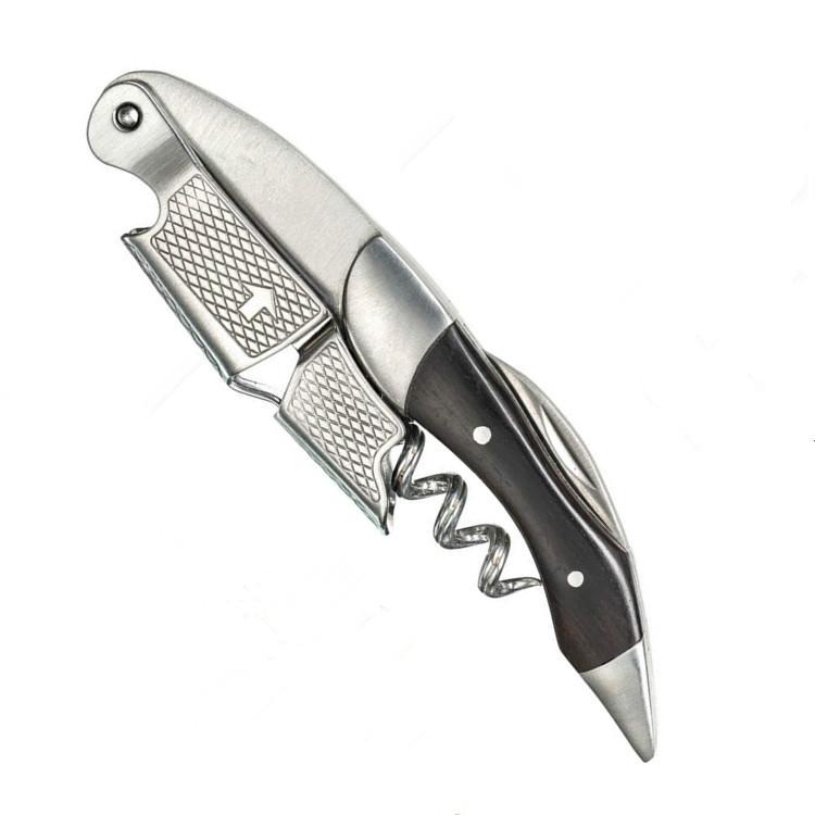 Multi Functional Double Hinged Stainless Steel Ebony Wood Wine Waiter Bottle Opener With Custom Logo чёрный