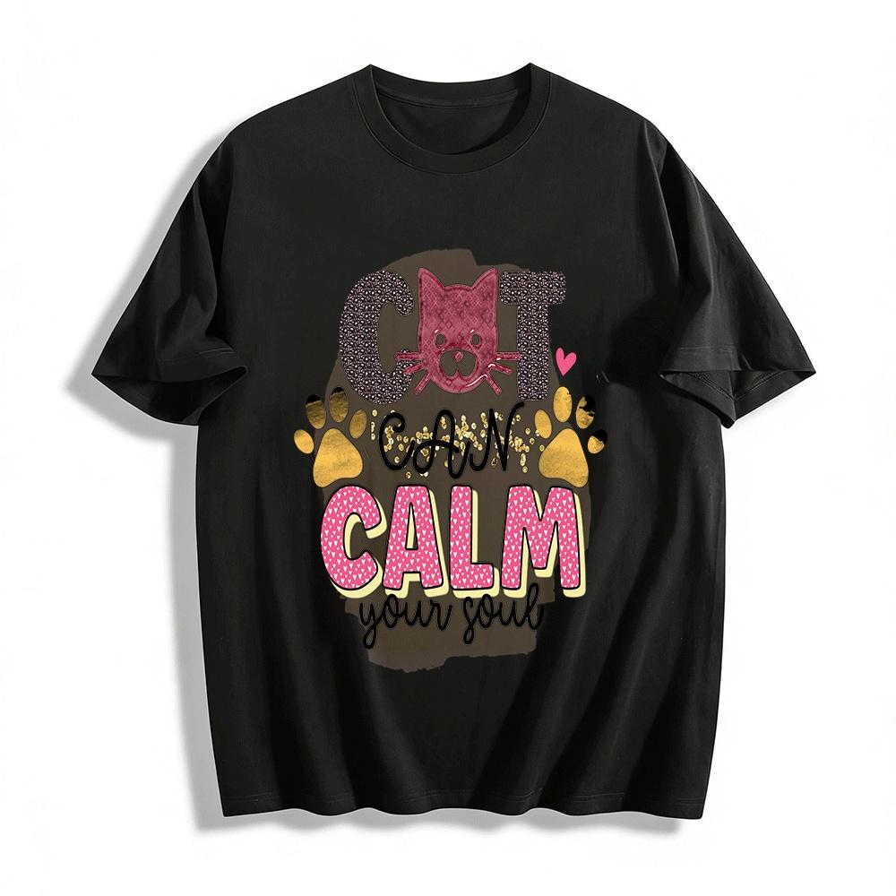 

Cat Print Comfort Tee Cat Lovers Soul Calming Casual Top Pure cotton T-shirt XXS