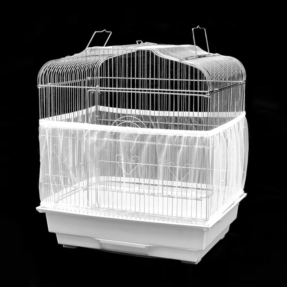 Bird Cage Accessory Machine Washable Airy Mesh Net Fabric Cover Seed Catcher Guard (White)