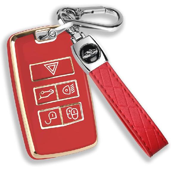QBUC For Land Rover Key Fob Cover With KeyChain Soft TPU Gold Trim Key Case Full Protection Compatible With 2018-2026 Land Rover Range Rover Evoque