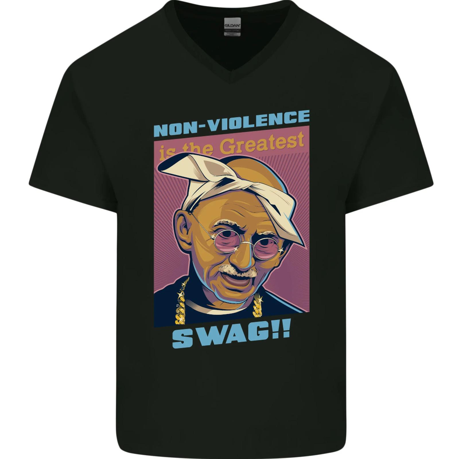 Gandhi Parody Gangsta Rap Music Hip Hop Mens VNeck Cotton T-shirt XXL