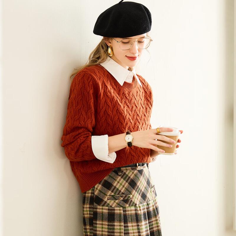 

TUHUANG Women s Thick Pure Wool Round Neck Knit Sweater XL (170/92A)