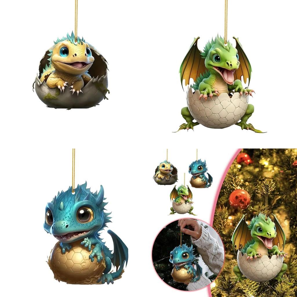 Adorable Acrylic Cartoon Dinosaur Car Hanging Ornament For Home Holiday Decor