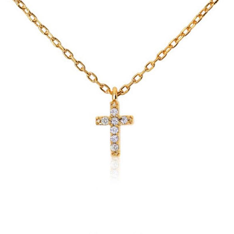 S925 Sterling Silver Elegant Collarbone Chain Korean Style Zircon-Studded Cross Copper Pendant Necklace Fine Pendant Necklaces золотой