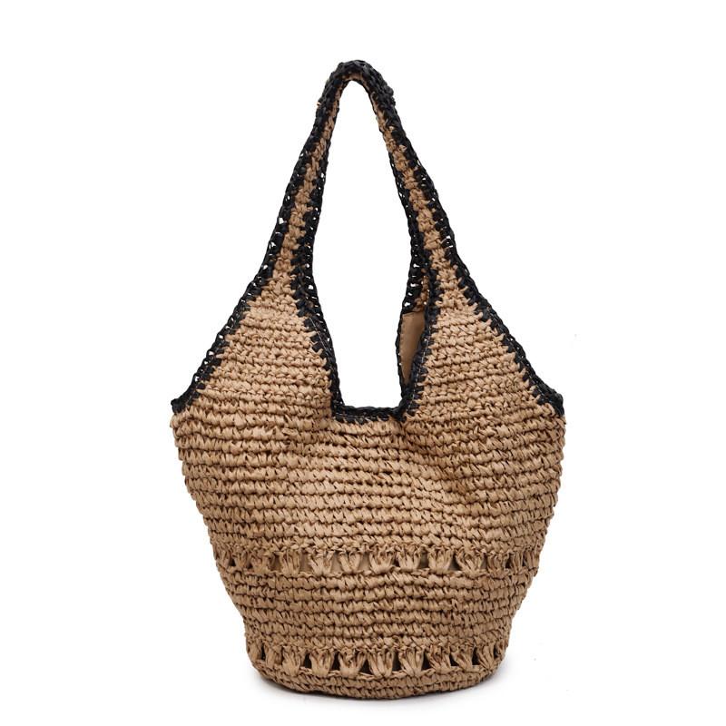 Summer Woven Beach Bag With Magnetic Closure For Casual Day Use
