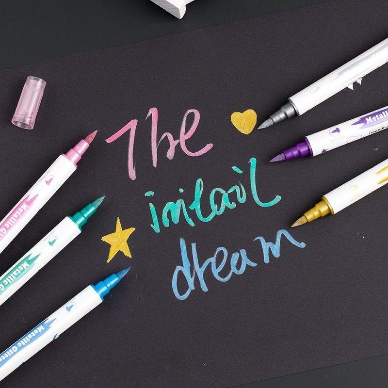 10PCS Brush Fine Nibs Paint Marker Acrylic Acts for DIY Scrapbooking Back To School Dual Tip Metallic Marker Pen MKB02