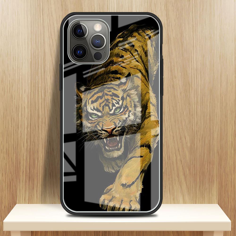 Lion Wolf Glass Case For Apple iPhone 14 13 Pro 11 12 7 8 Plus SE 2022 XR X XS Max 6 6S Tempered Phone Cover