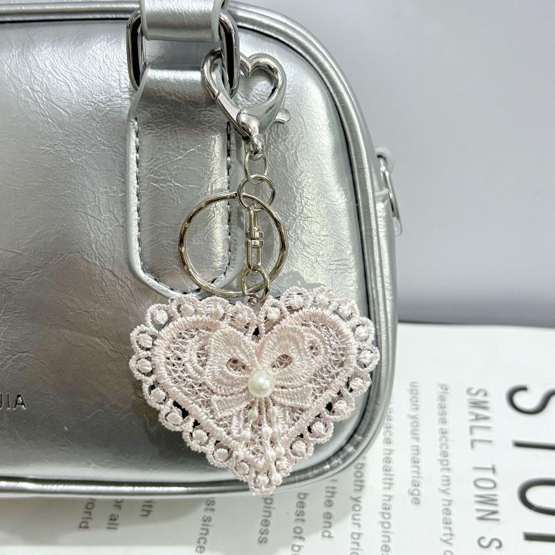 Sweet Lace Love Bow Folding Mirror Keychain Y2K Trendy Metal Keyring Car Key Holder Bag Pendant Decoration For Girl Gifts