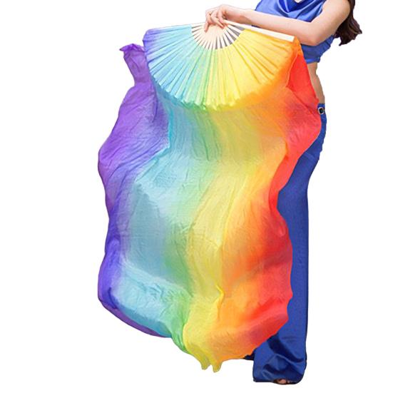 Gradual Color Dancing Fan Handmade Belly Dance Veils Unique Hand Dyed Fan Stage Show Prop for Adult Kid