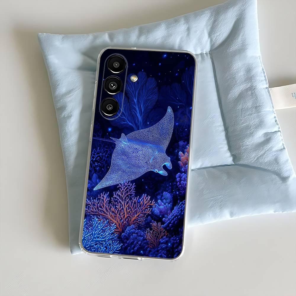 Manta Ray Ocean Animal Phone Case For Samsung S30,23,21,22,20, FE lite,S10,9,8,7 PIus Note20ultra Transparent