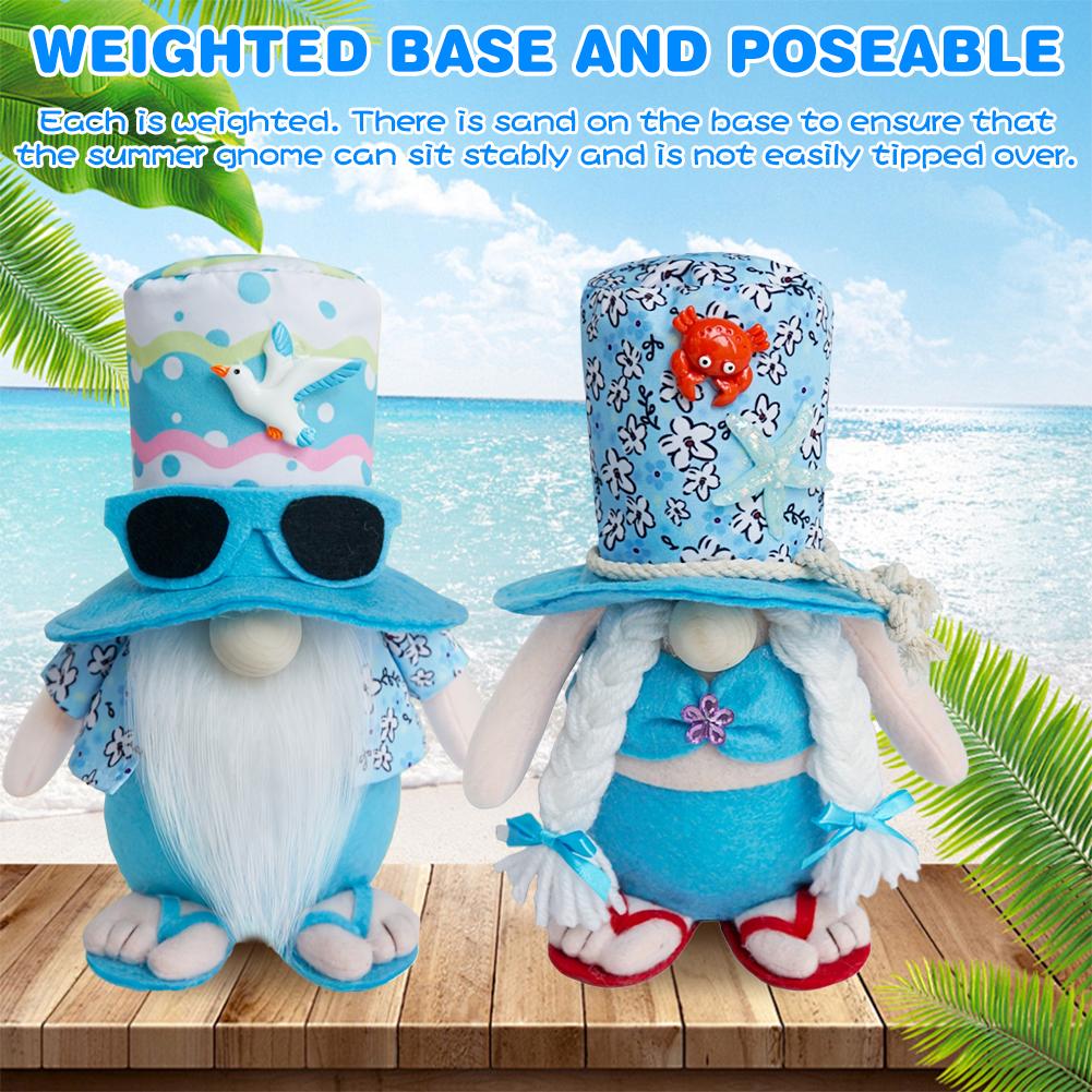 2Pcs Beach Gnomes Plush Summer Gnomes Decorations with Weighted Base Beach Gnomes Couple Decor Tiered Tray Decor for Farmhouse