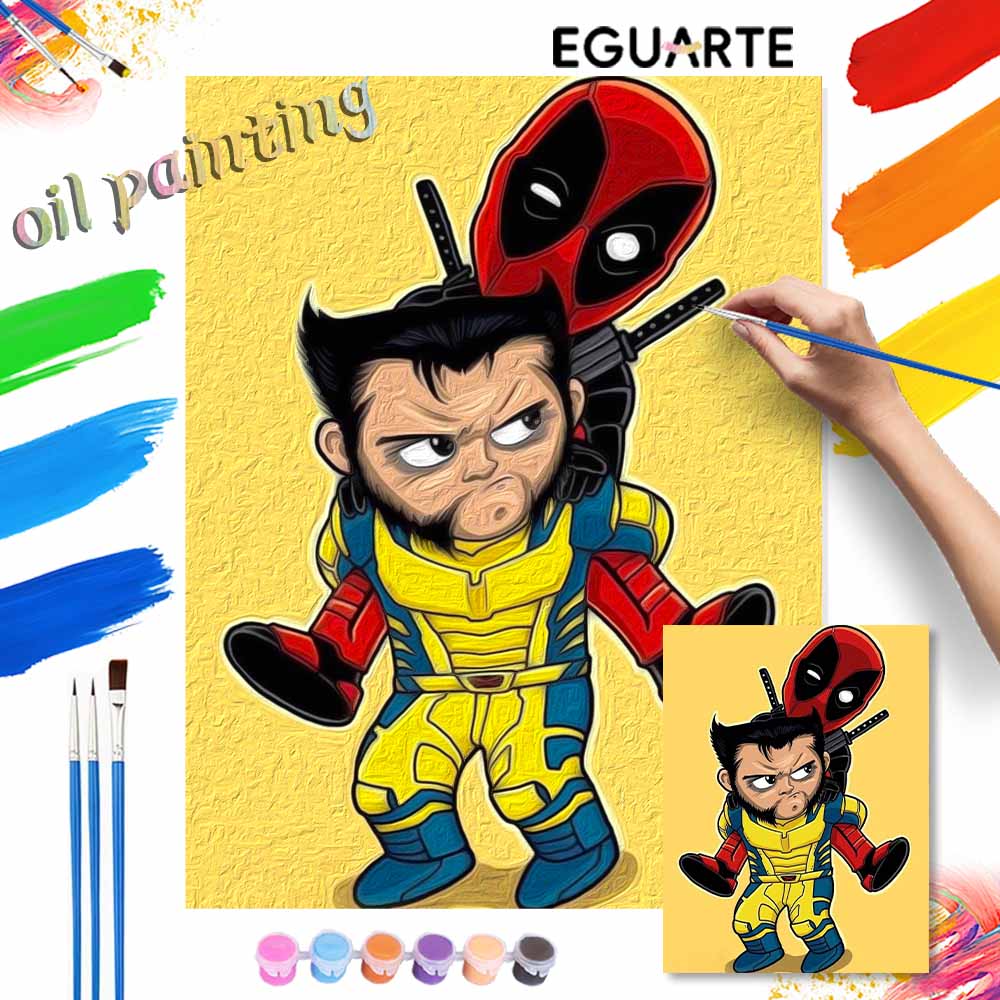 Disney oil painting Wolverine Deadpool super hero art handmade diy painting home decoration gift