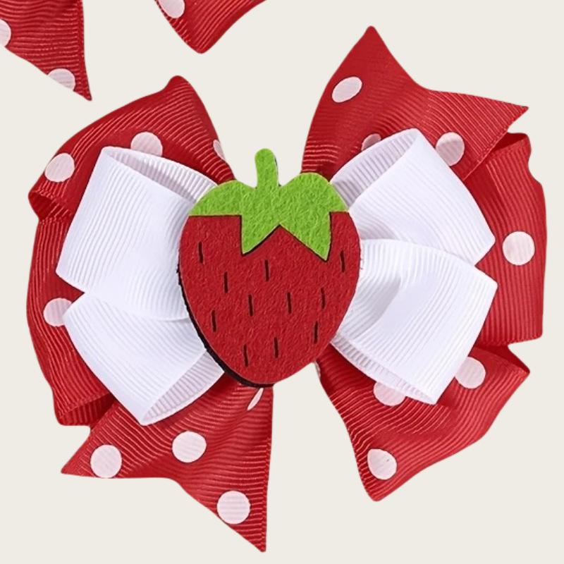 Strawberry Bow Hair Clip - Sweet Princess Double Clip Accessory for Girls