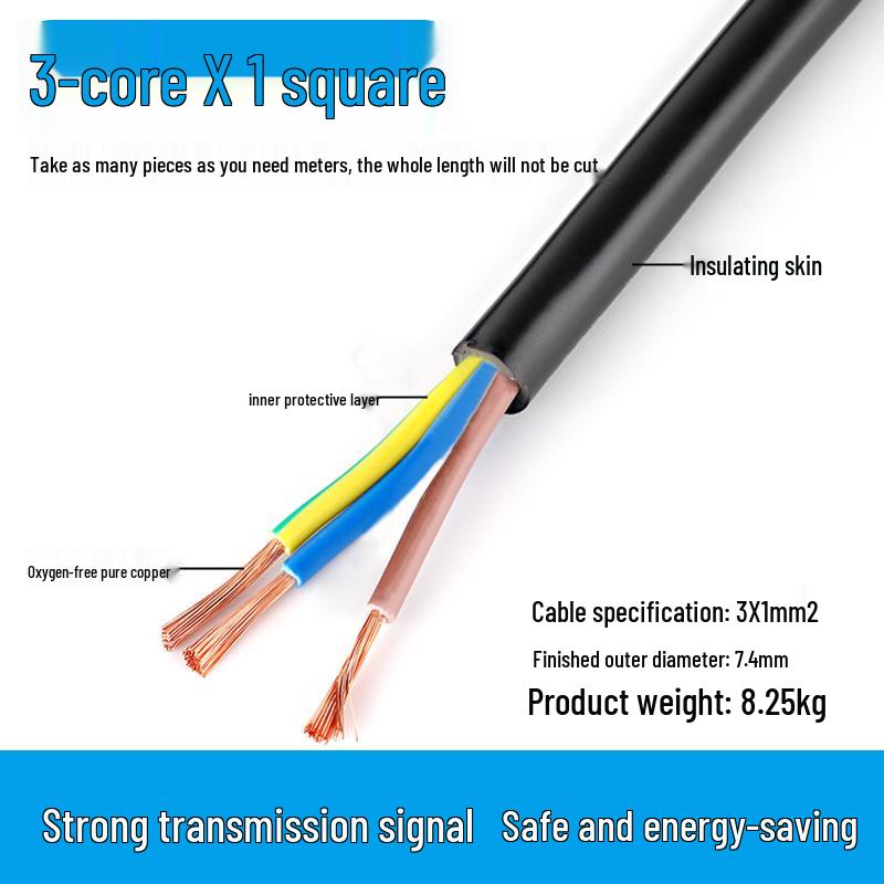 1.5 National Standard Pure Copper Core Electrical Wire - 0.5 Sq, 3-Core, 64-Strand Soft Power Cord, 2.5RVV, 2-Core, 0.75.
