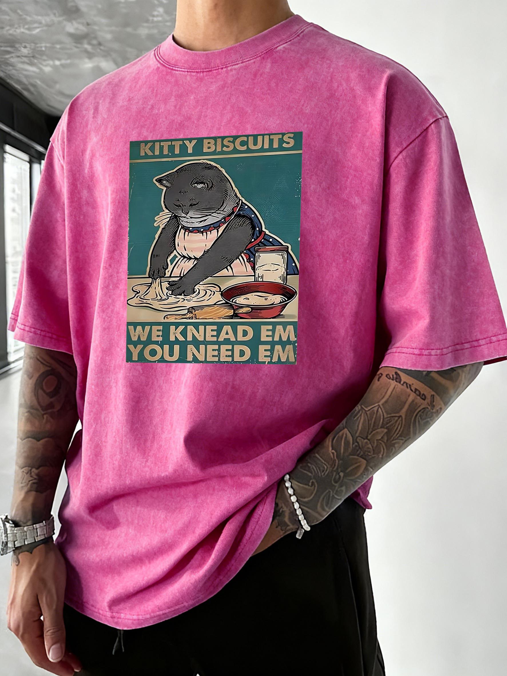 

Cat Knead Em Cat Need Em Prints Men Washed TShirts Hip Hop Cotton TShirt Vintage Oversized Tops Casual Summer Man Clothes S