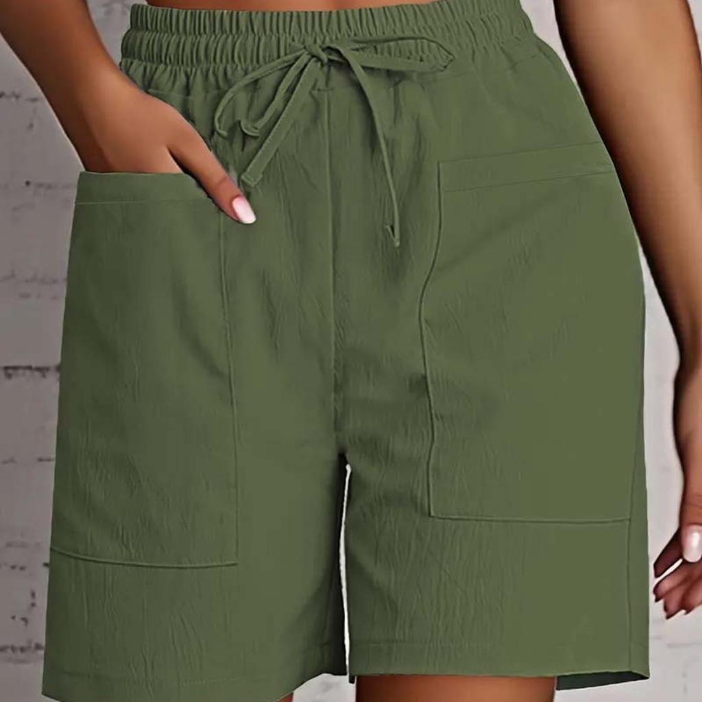 Women's High Waist Shorts Summer - Loose Fit Casual Shorts with Pockets, Solid Color Bermuda Shorts for Outfits