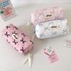 Sweet Girl Pencil Bag with Kawaii Bow Ribbon Fabric Pouch for School Supplies or Art Pen Organizer