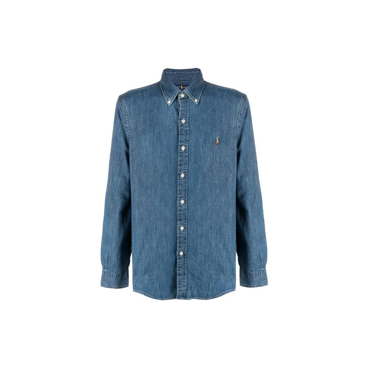 

Polo Ralph Lauren Solid Color Long Sleeve Polo Shirt Men shirts Blue 710548539001093-001 XL