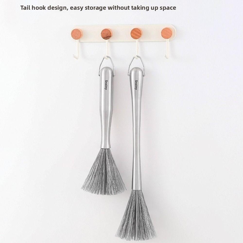 Stainless Steel Kitchen Cleaning Brush Long Handle Anti-Rust Dish Washing Brush One-piece Molded Steel Wire Pot Cleaning Tool
