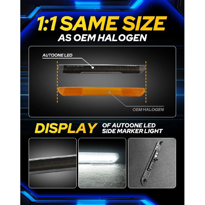 AUTOONE White LED Strip Side Marker Lights Compatible With -2025 GMC Sierra 2500HD 3500HD, Pickup Side Parking Position Lamp Front & Rear Turn Signal