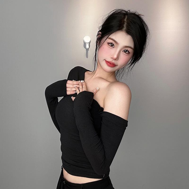 Korean Off-Shoulder Slim Fit Long-Sleeve T-shirt for Women
