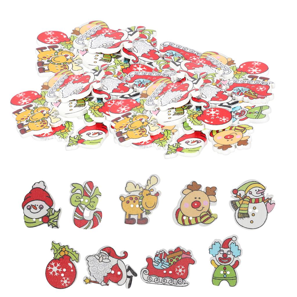 200pcs Cute Mix Sewing Wooden Button Flatback Snowflake Snowman Elk Hand Craft Accessories for Christmas DIY