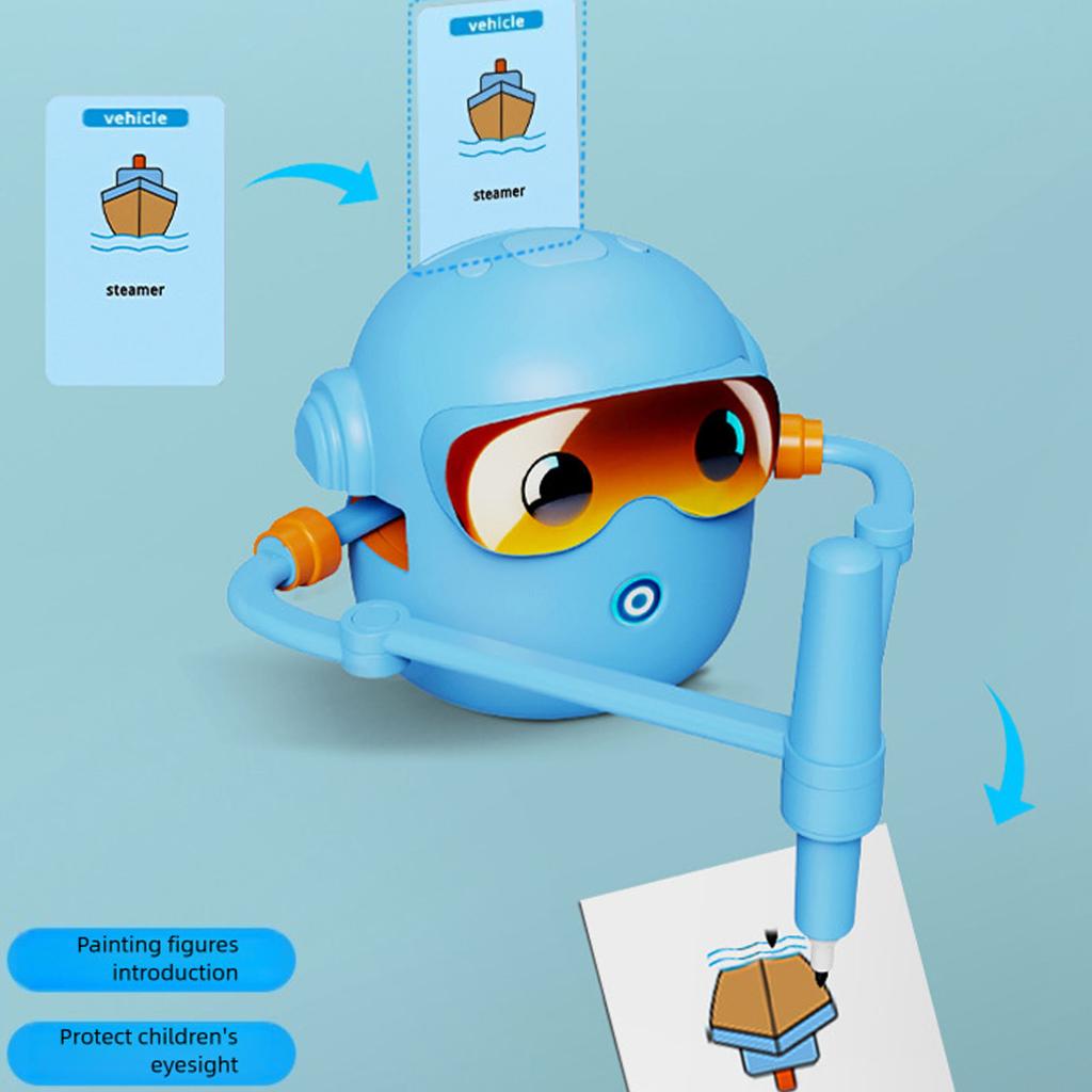 Intelligentes, automatisches Zeichenroboter-Spielzeug, lustige Musik-Lernmaschine mit 100 Karten und 14 bunten Stiften