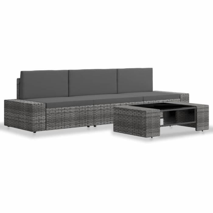 VidaXL Salon de jardin 4 pcs Résine tressée Gris
