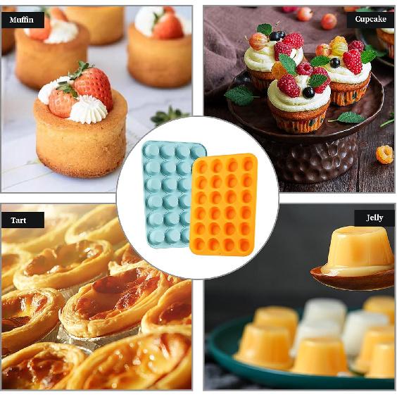 2PCS Silicone Mini Muffin & Cupcake Pan Set, Little Cook 24 Cups Mini Muffin Baking Pan, Non-Stick, BPA Free, Dishwasher Safe, Perfect for Making