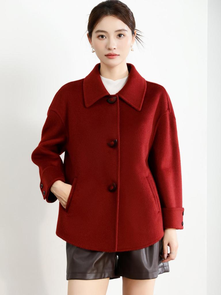 Mamas modischer Umlegekragen doppelseitiger Woll-Kaschmir-Mantel für Herbst & Winter - Stilvoller kurzer Wollmantel für Frauen mittleren Alters über 50